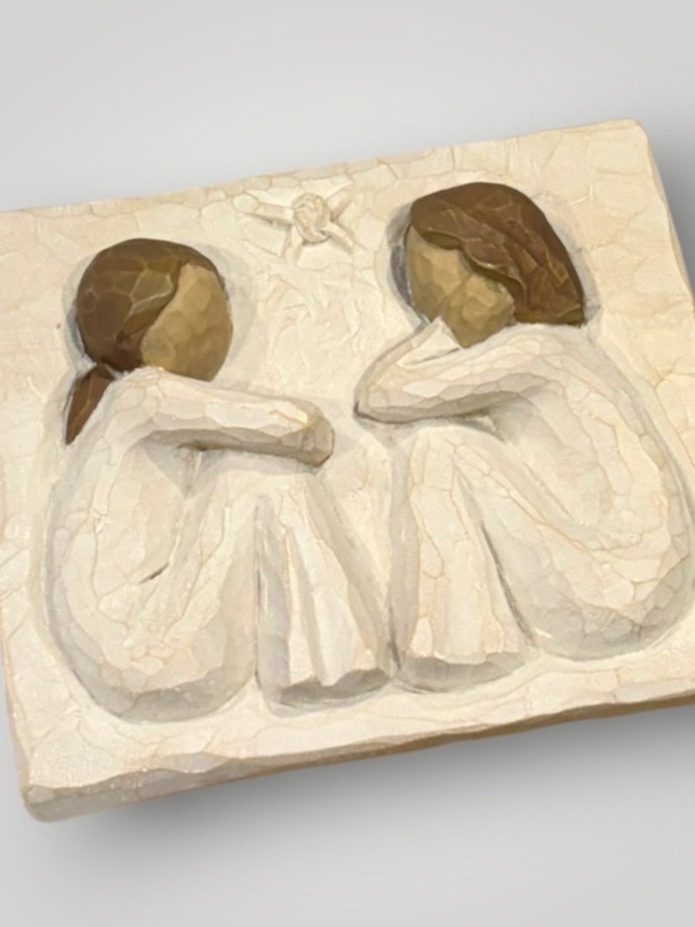Willow Tree “Friendship” Cream and Brown Carved Plaque with Box